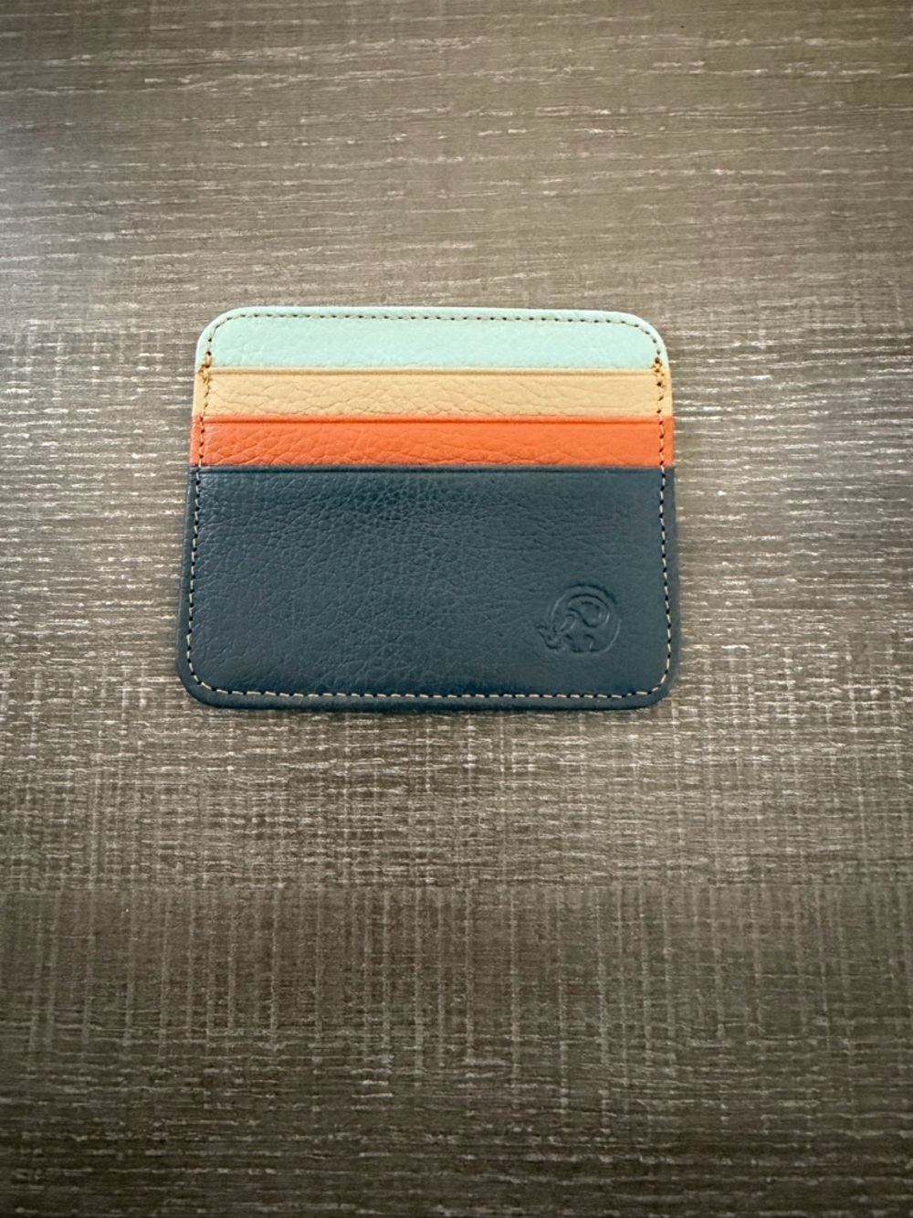 Little Elephant Leather Multi-Color Slim Card Wallet - Green/Brown/Teal